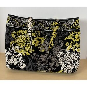 VERA BRADLEY Black Gray Yellow BAROQUE Cotton Quilted SHOULDER TOTE BAG